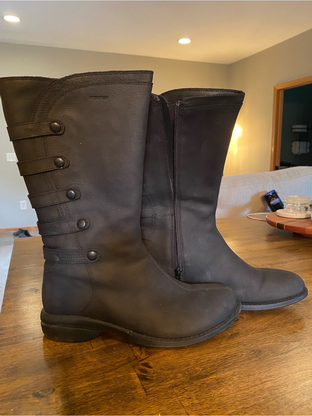 Merrell Women's Black Tall Leather Side-Zip Waterproof Boots